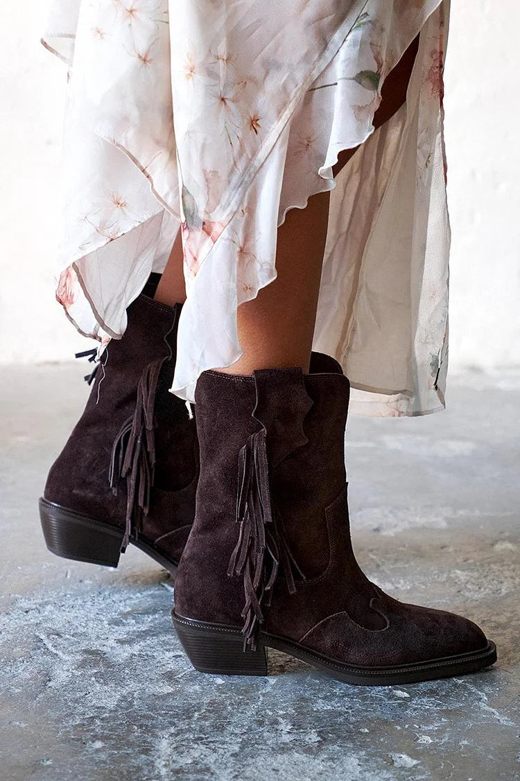 Camille | Suede Ankle Boots with Fringe Detail