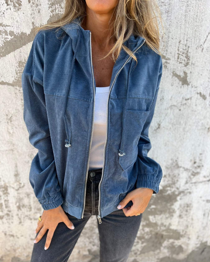 Loraine | Corduroy Hooded Zip Jacket