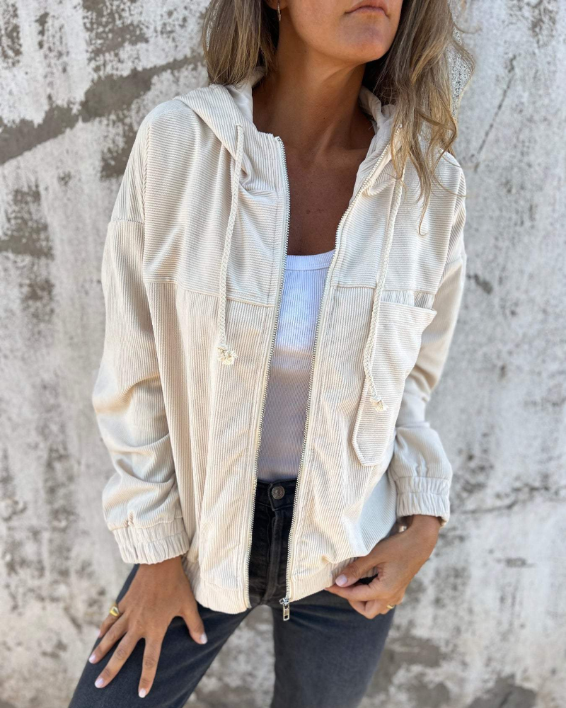 Loraine | Corduroy Hooded Zip Jacket