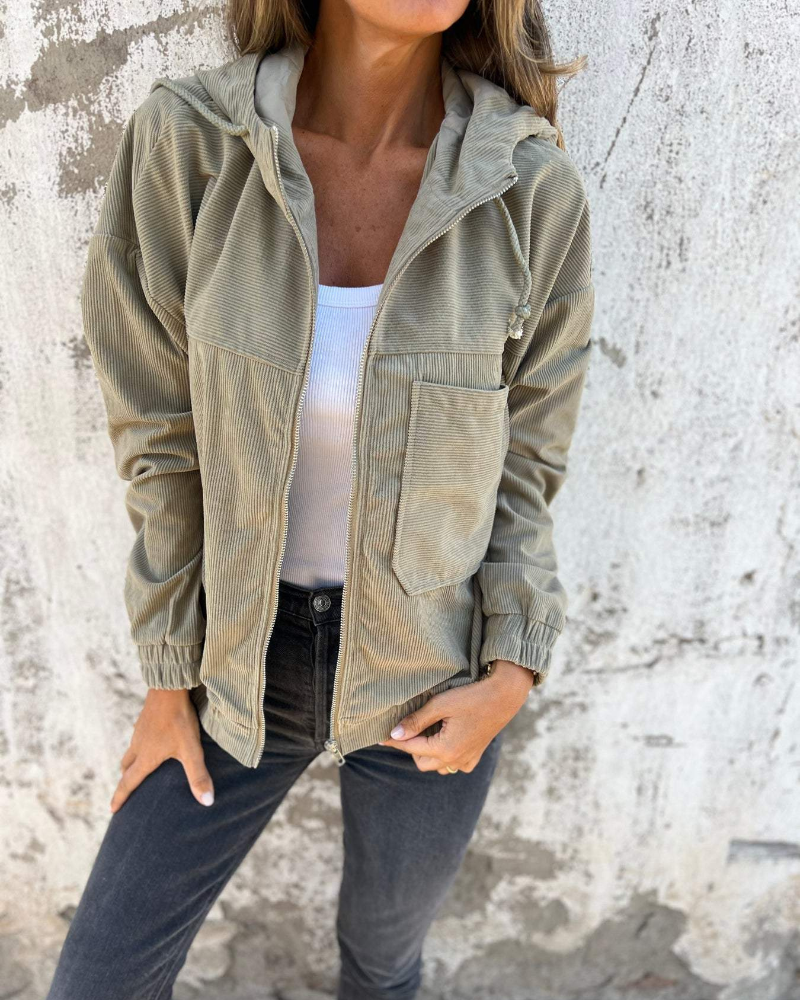 Loraine | Corduroy Hooded Zip Jacket
