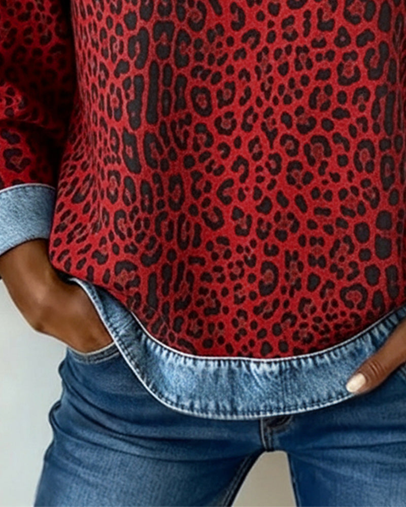 Avery | Print Denim Patchwork Sweatshirt