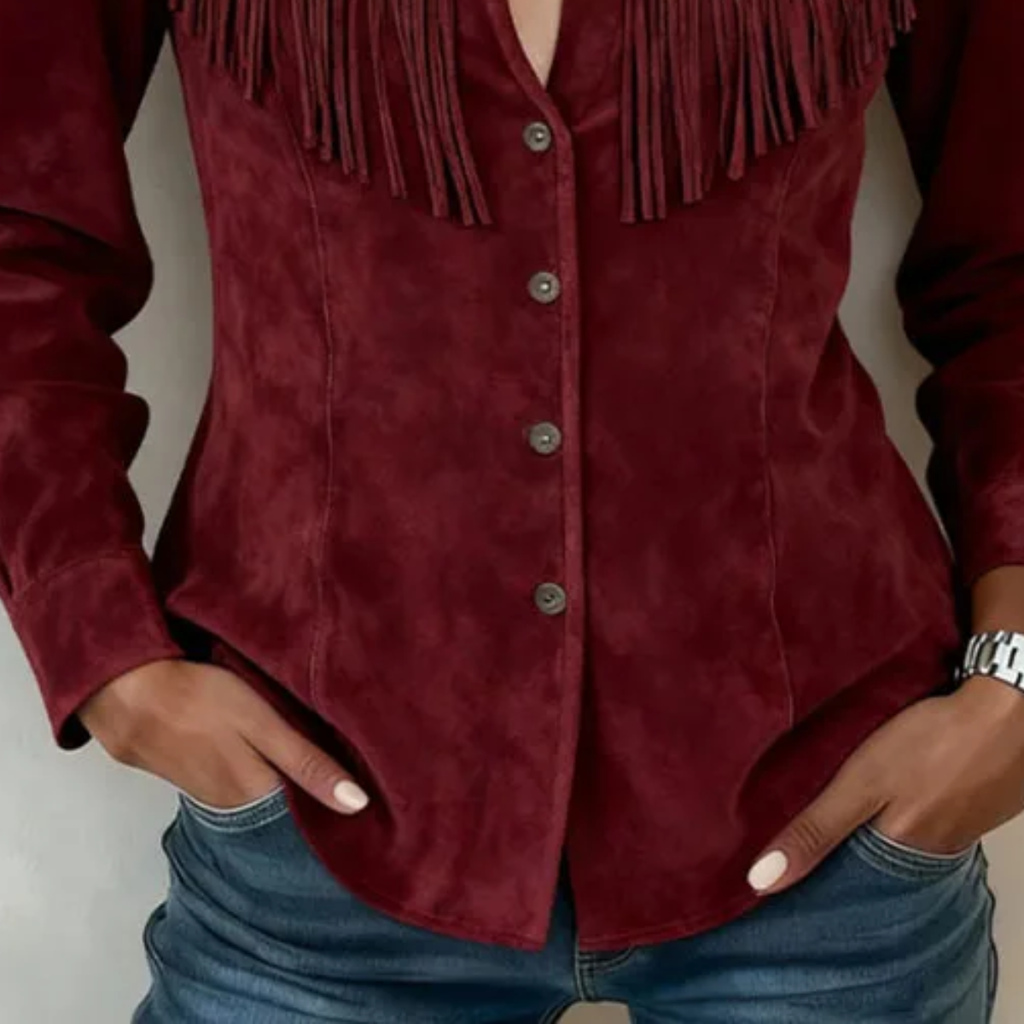 Sophia | Fringe Suede Button-Up Blouse