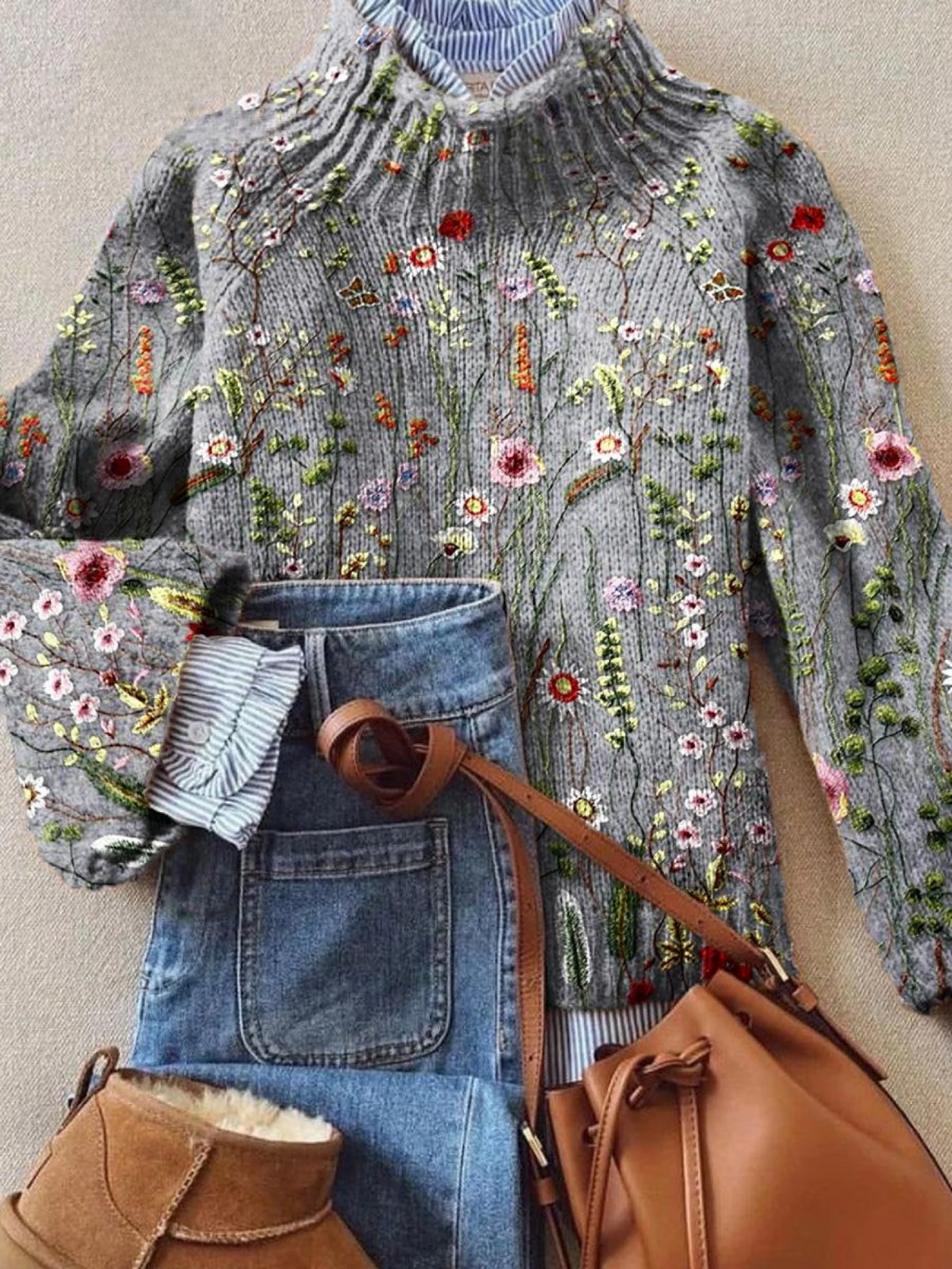 Maurine | Retro Floral Knit Jumper