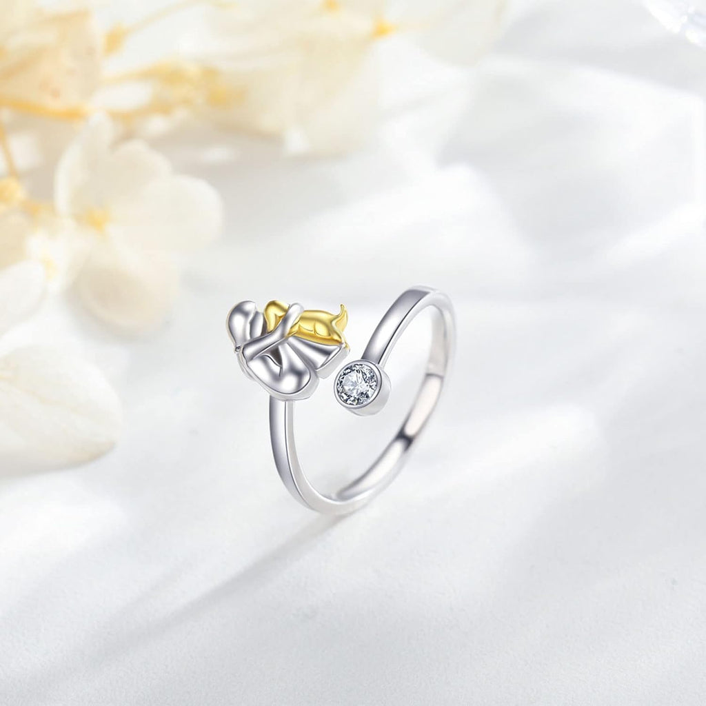Silver Dog Ring Adorned with Zirconia Stones