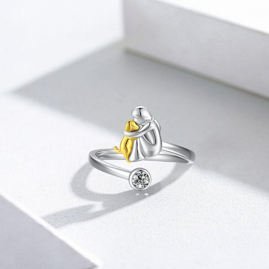 Silver Dog Ring Adorned with Zirconia Stones
