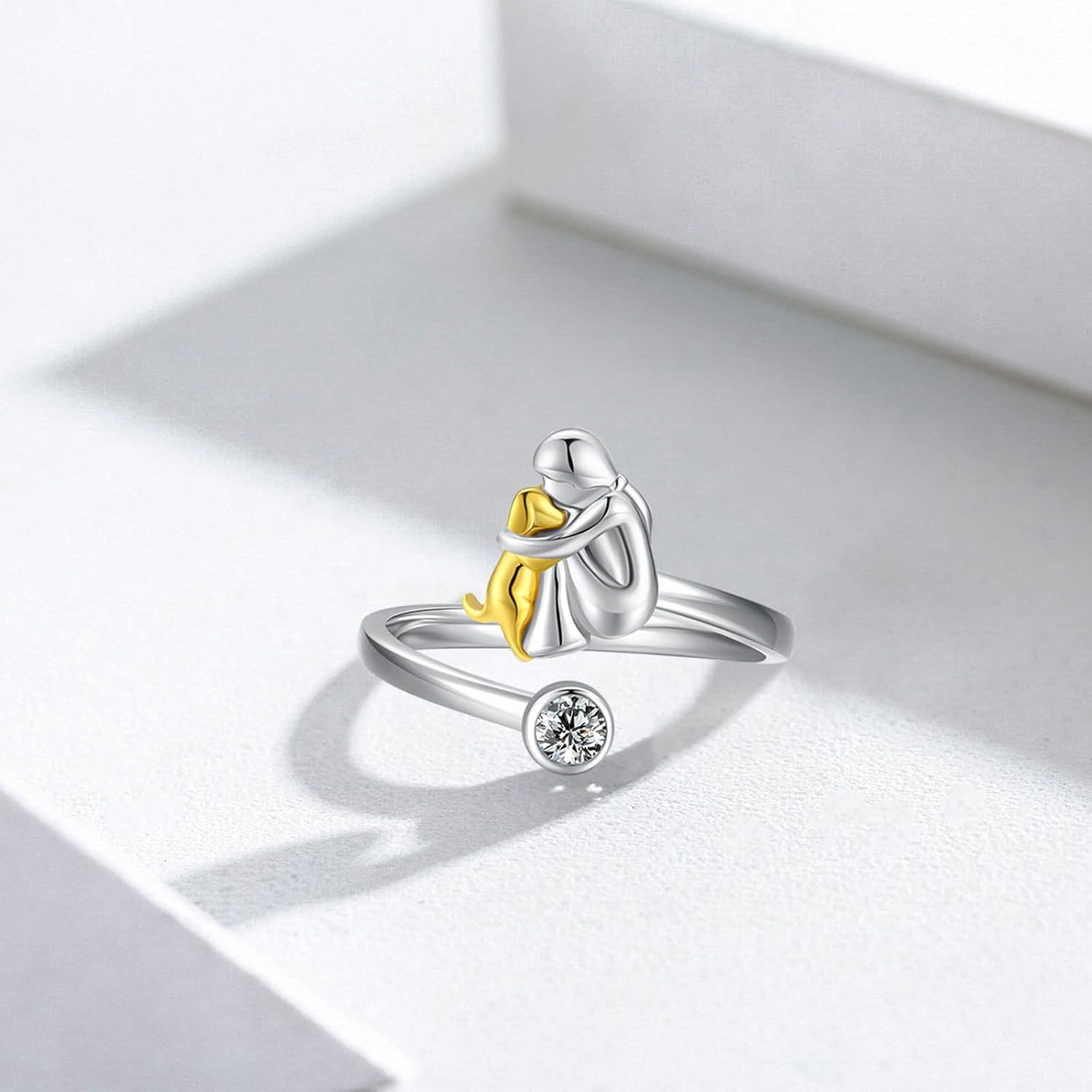 Silver Dog Ring Adorned with Zirconia Stones