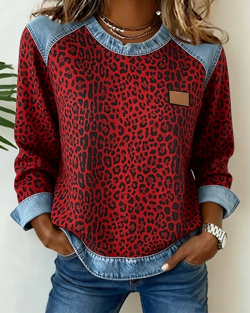 Avery | Print Denim Patchwork Sweatshirt