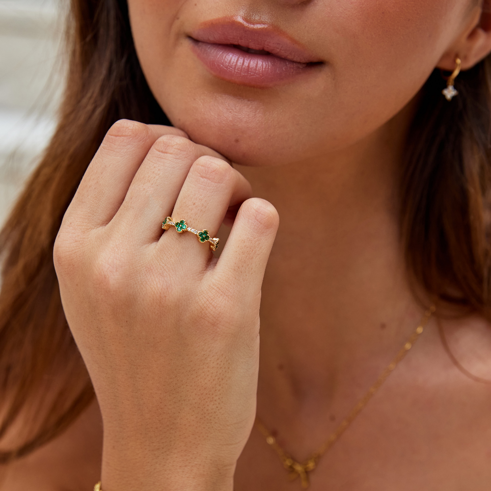 Charmed Clover Ring Adorned with Crystals
