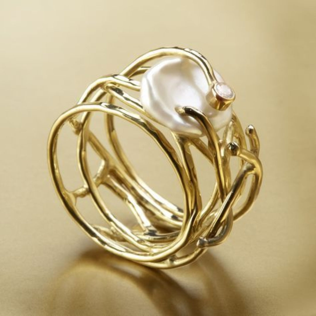 Samira - Gold Dune Ring Adorned with Pearls