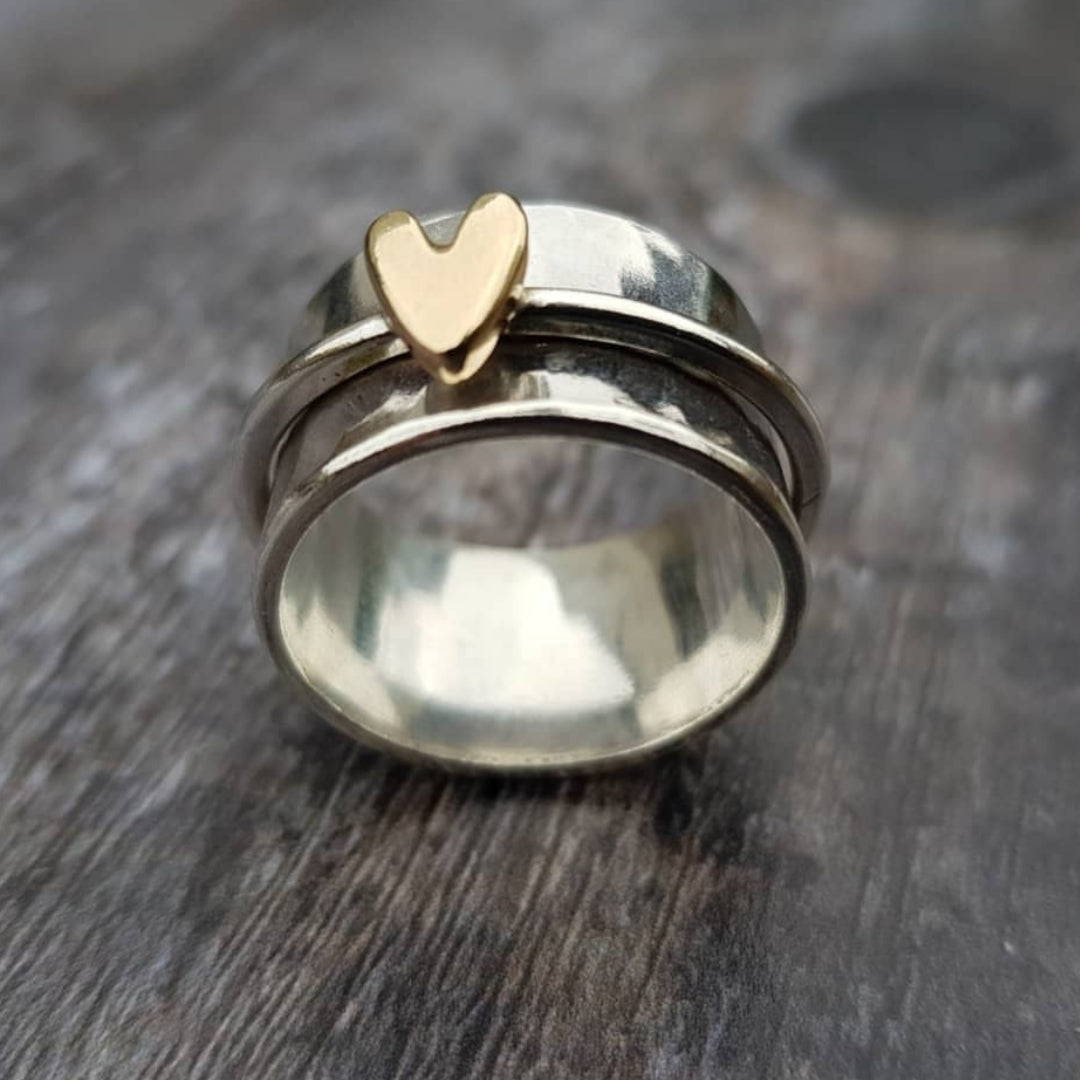 Mely - Silver Ring with Gold Heart Accent
