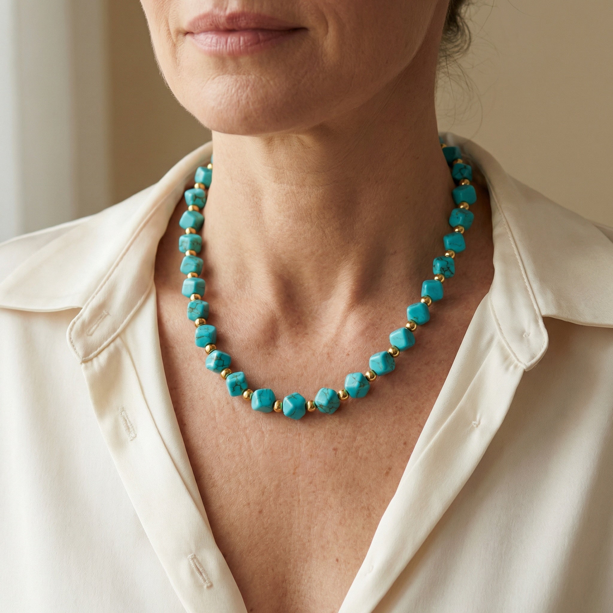 Turquoise Bead & Gold Accent Necklace