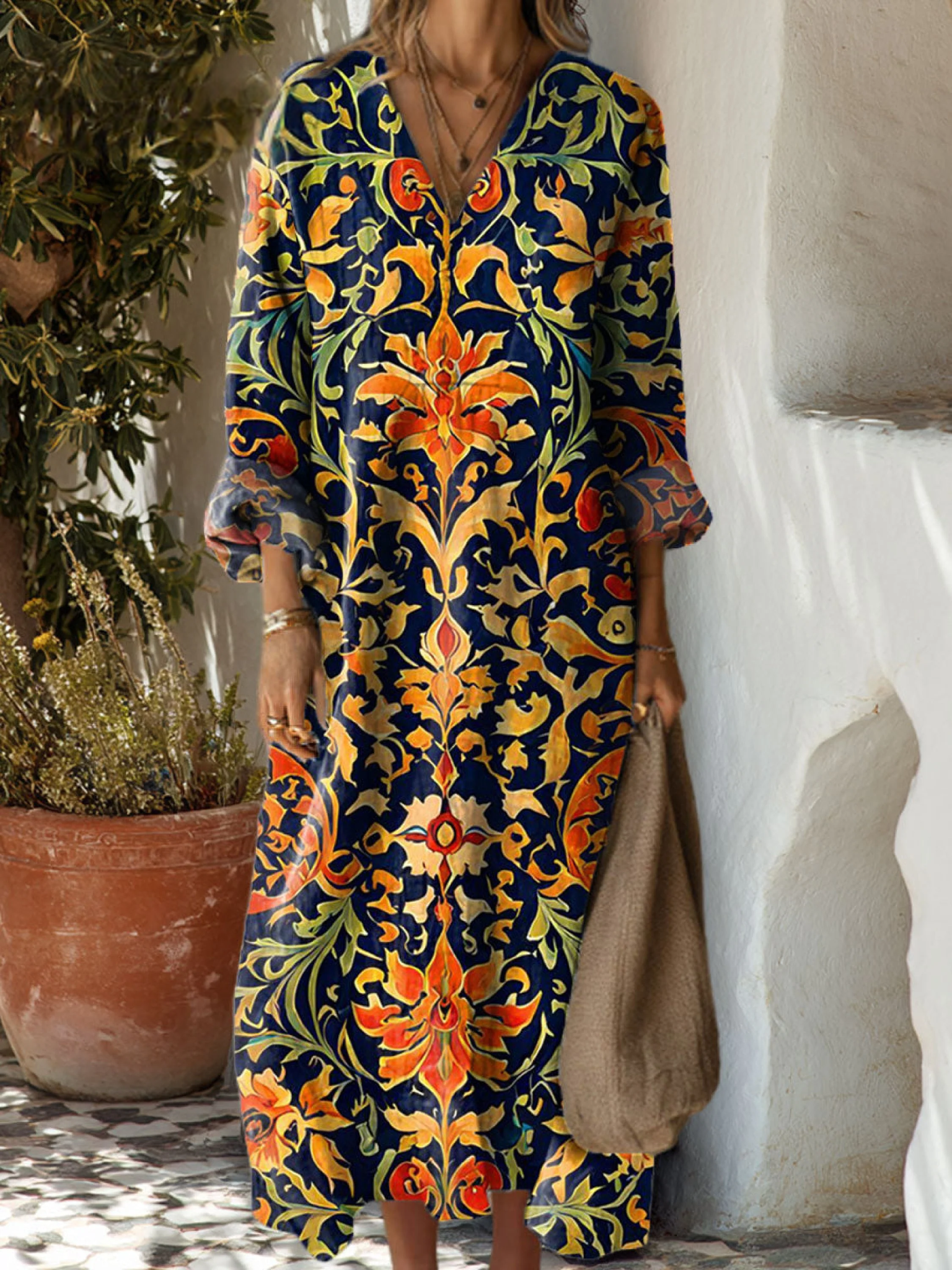Vintage Floral Art Print Dress for Women