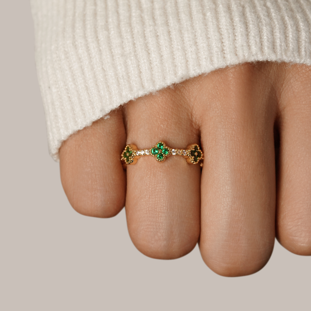 Charmed Clover Ring Adorned with Crystals