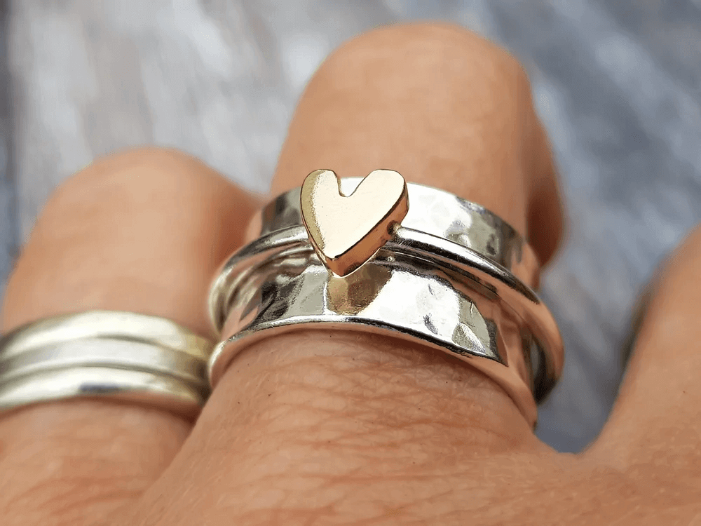 Mely - Silver Ring with Gold Heart Accent