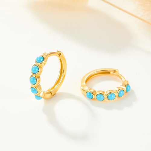 Bold Turquoise Stone Sculpted Hoop Earrings