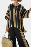 Tamara – comfortable striped loose top and casual linen trousers