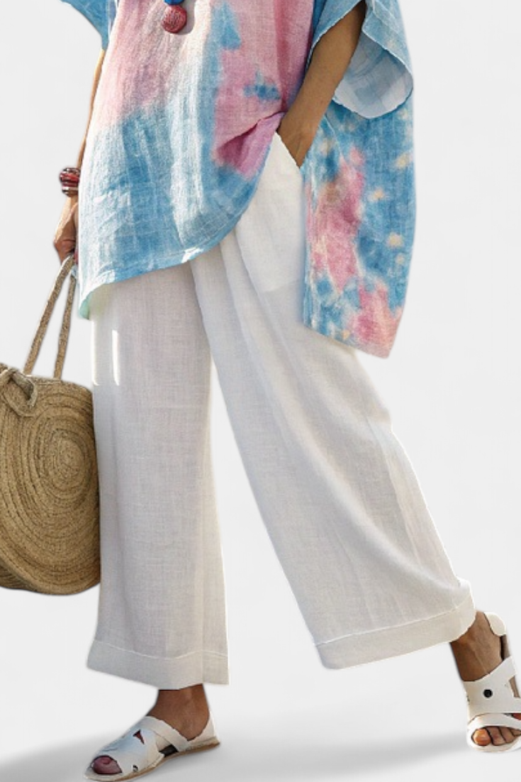 Valentina – Essential and Comfortable Linen Top and Bamboo Striped Trousers