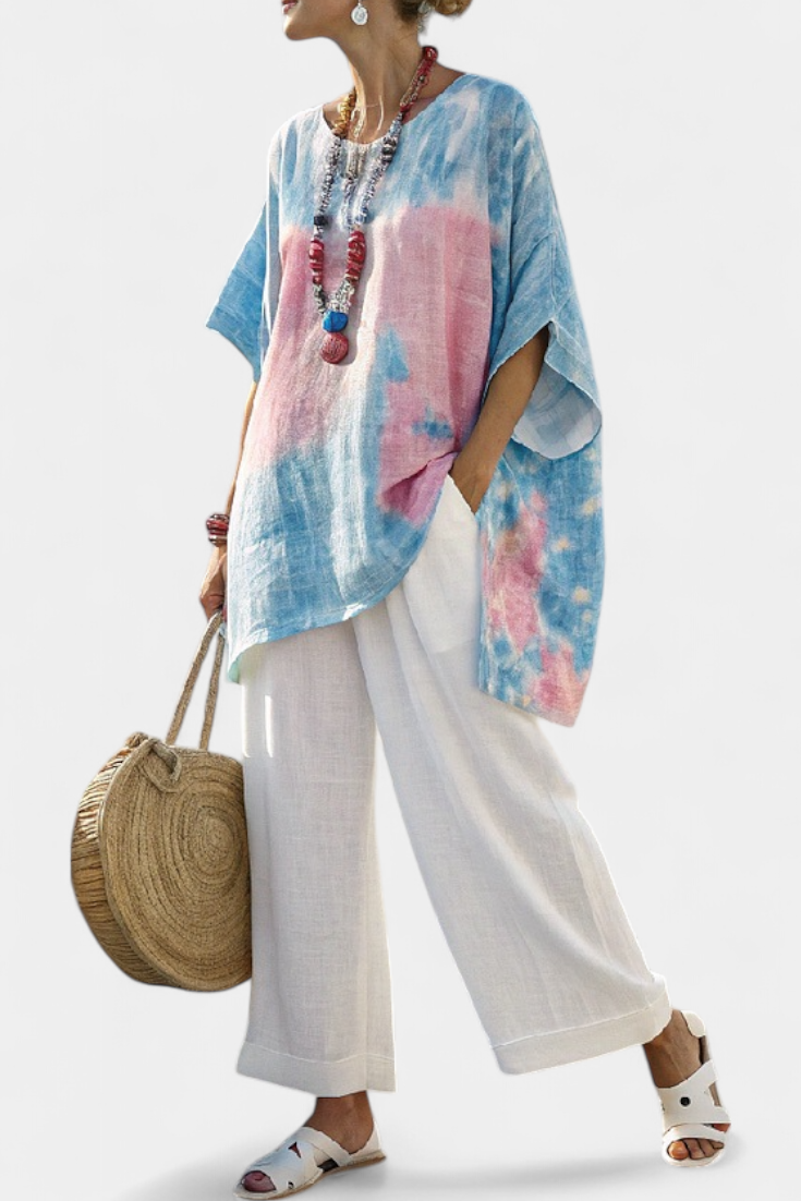 Valentina – Essential and Comfortable Linen Top and Bamboo Striped Trousers