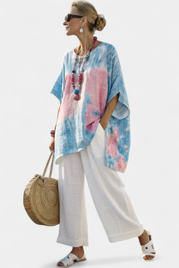 Valentina – Essential and Comfortable Linen Top and Bamboo Striped Trousers