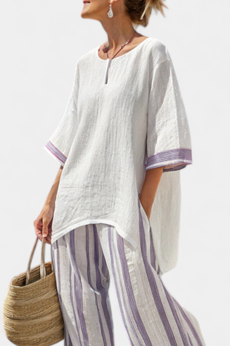 Allegra – comfortable shirt and striped bamboo trousers