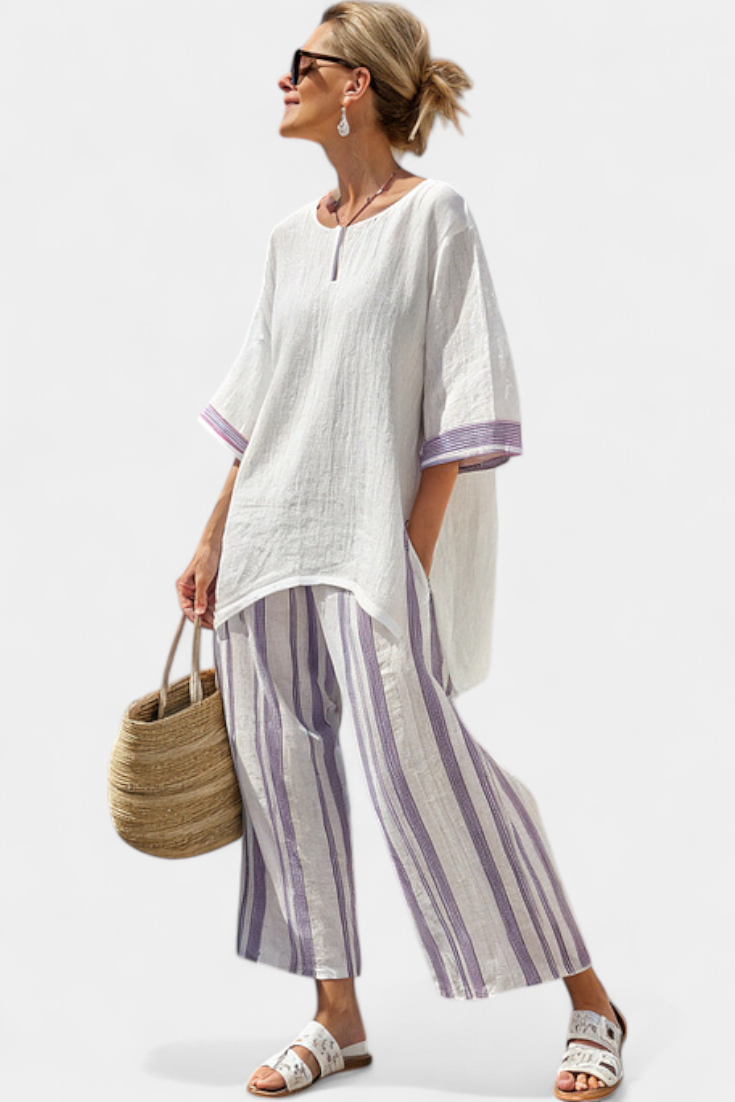 Allegra – comfortable shirt and striped bamboo trousers