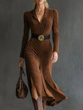 Eleanor | Midi Dress in Faux Suede