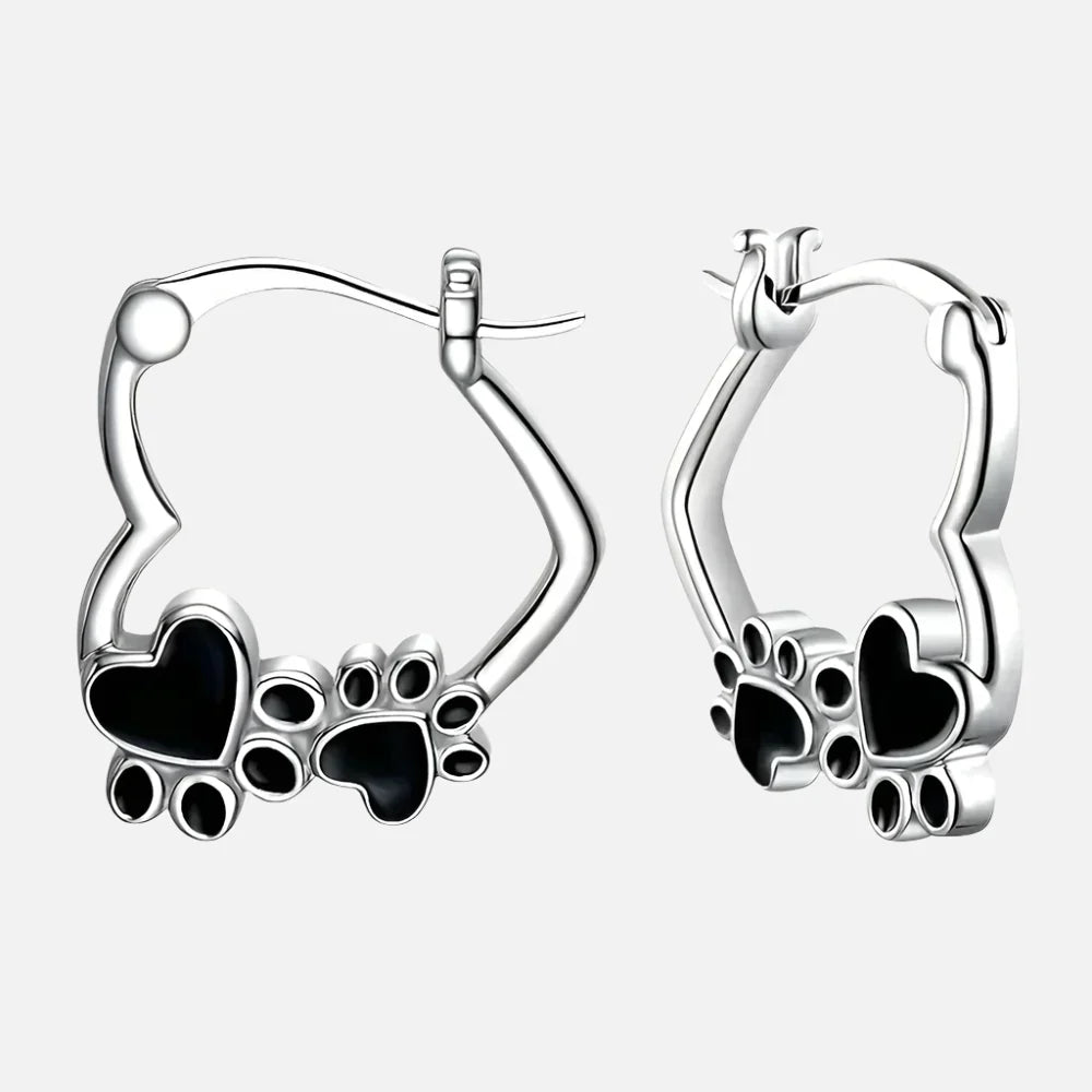 Heart-Shaped Huggie Earrings with Black Enamel