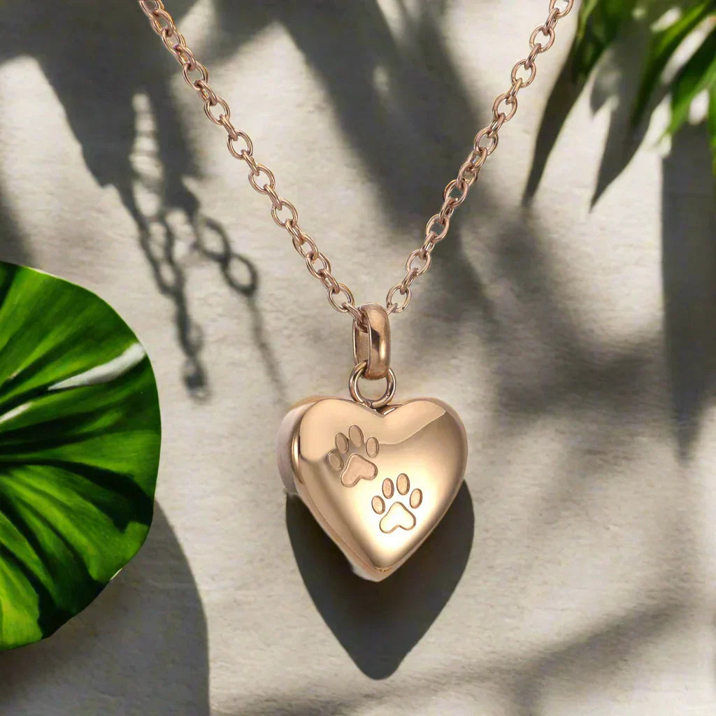 Heart-Shaped Paw Print Pendant Necklace for Pet Memorial
