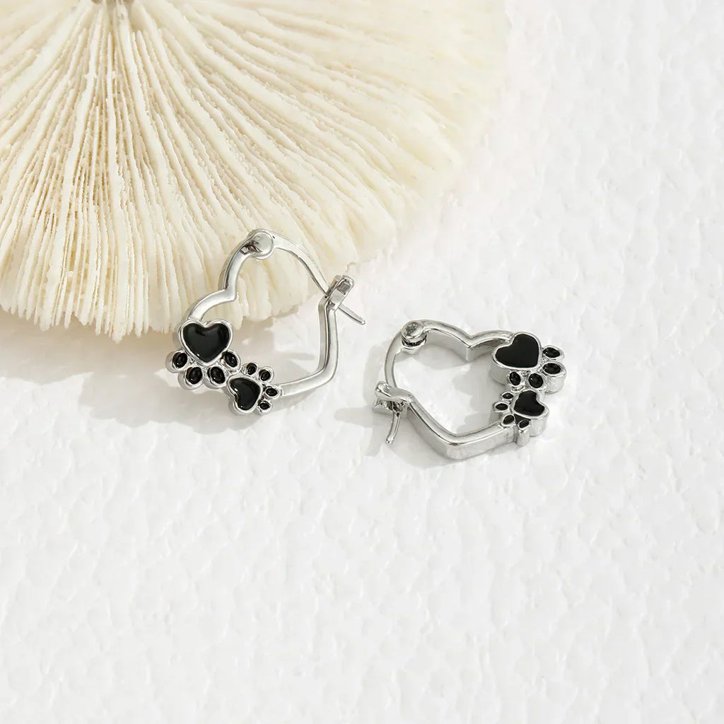 Heart-Shaped Huggie Earrings with Black Enamel