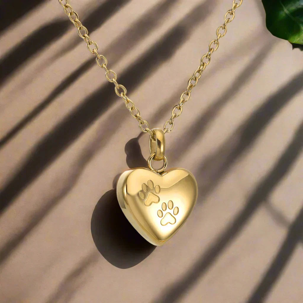 Heart-Shaped Paw Print Pendant Necklace for Pet Memorial