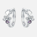 Heart-Shaped Gemstone Silver Earrings with Paw Print