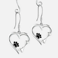 Heart and Paw Print Design Silver Dangle Earrings