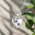Heart-Shaped Paw Print Pendant Necklace for Pet Memorial