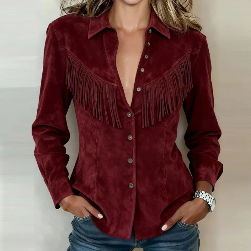 Sophia | Fringe Suede Button-Up Blouse