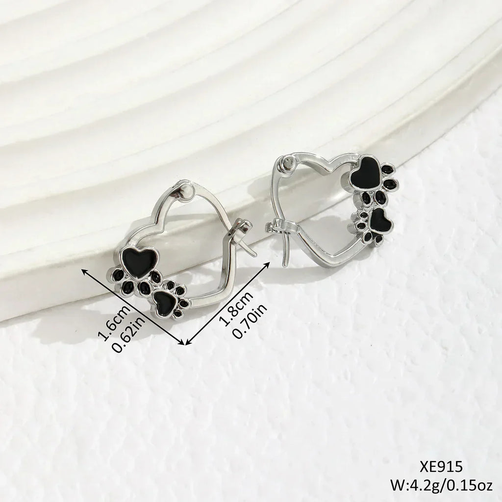 Heart-Shaped Huggie Earrings with Black Enamel