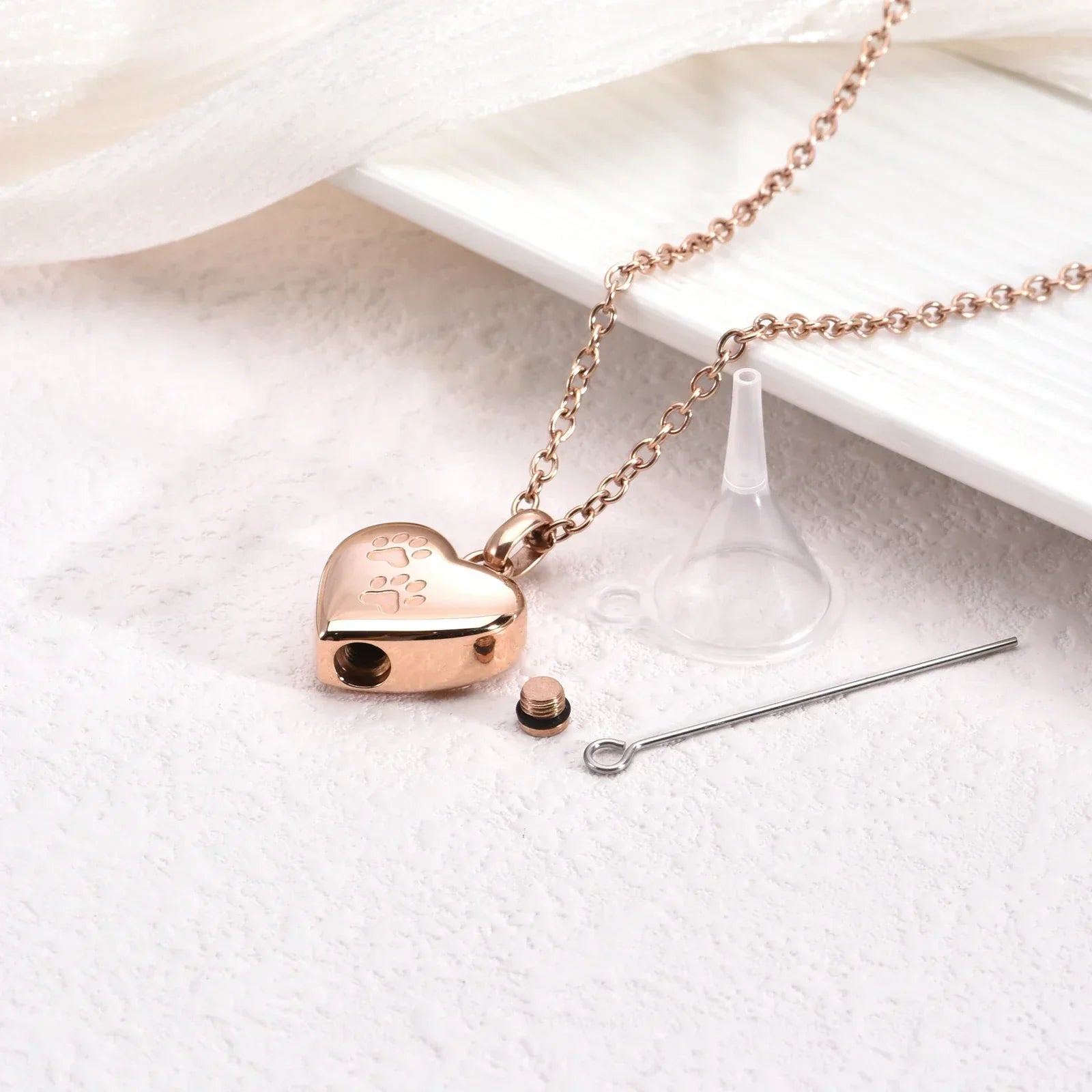 Heart-Shaped Paw Print Pendant Necklace for Pet Memorial