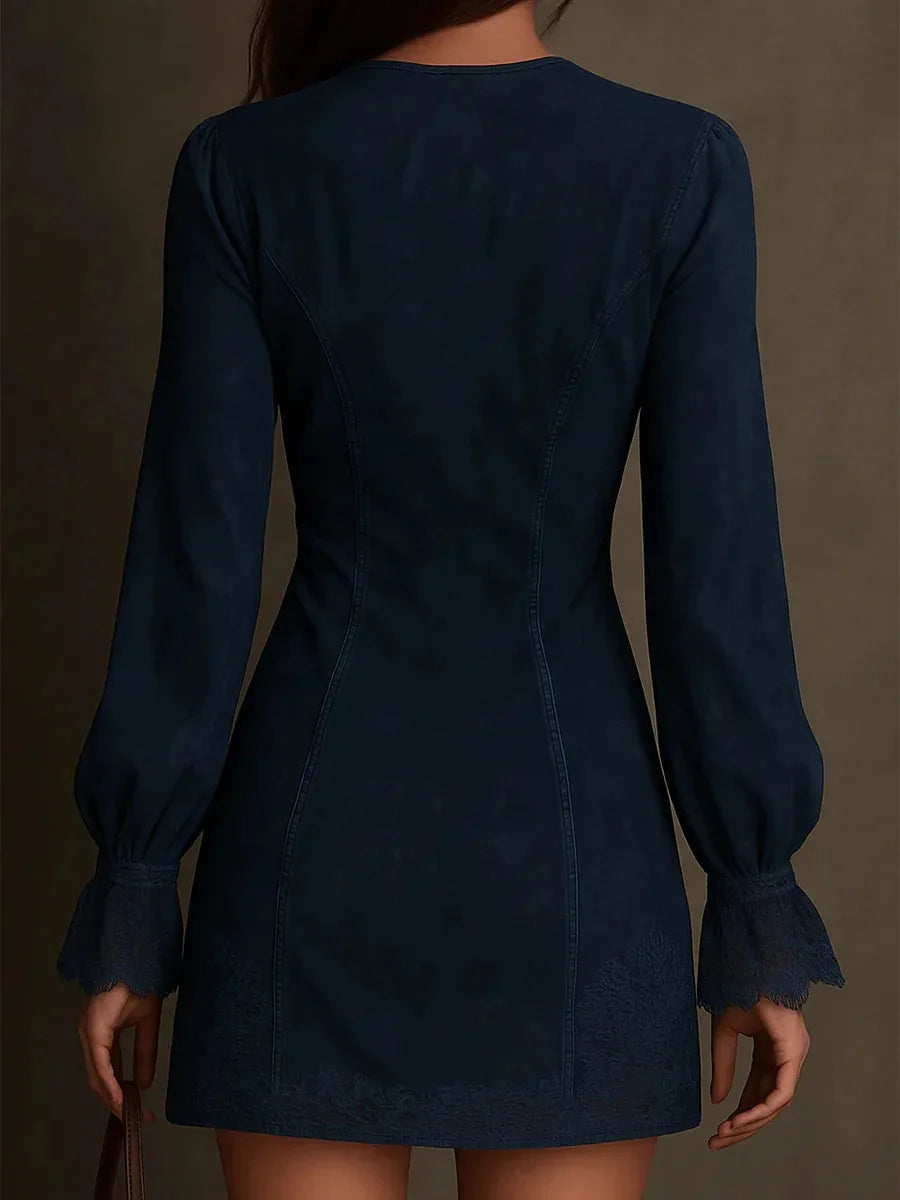 Alison | Short Suede Lace Dress Feminine & Sophisticated