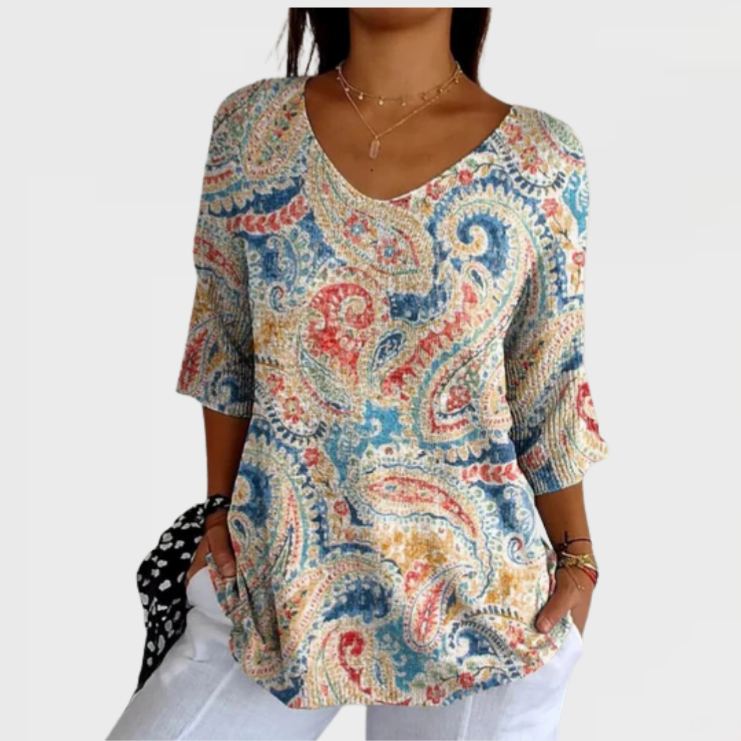 Amelia | Women's Vintage Ethnic Floral Art Print Casual Pullover