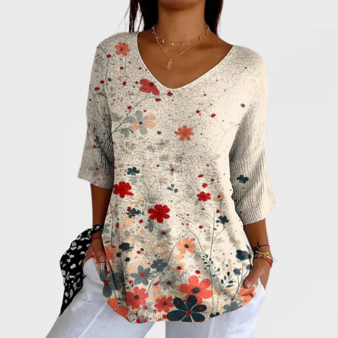Amelia | Women's Vintage Floral Pattern Art Print Casual Pullover