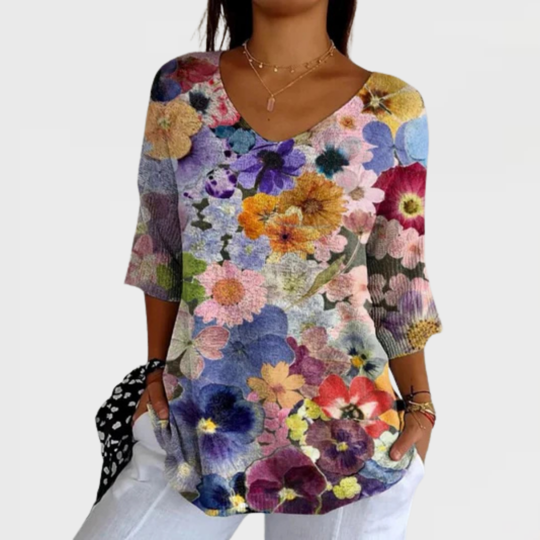 Amelia | Women's Vintage Lovely Floral Art Print Casual Pullover