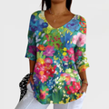 Amelia | Women's Vintage Lovely Floral Art Print Casual Pullover