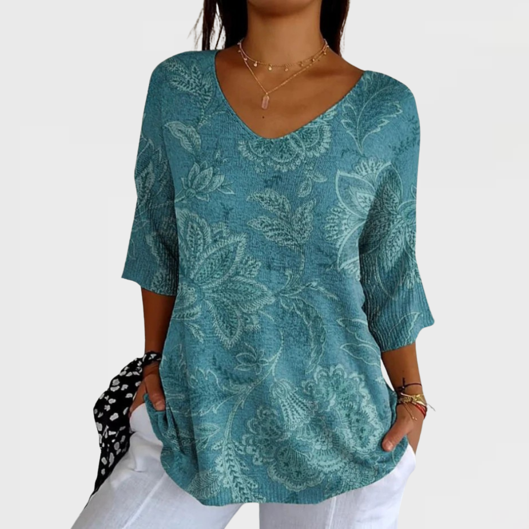 Amelia | Women's Vintage Ethnic Floral Art Print Casual Pullover