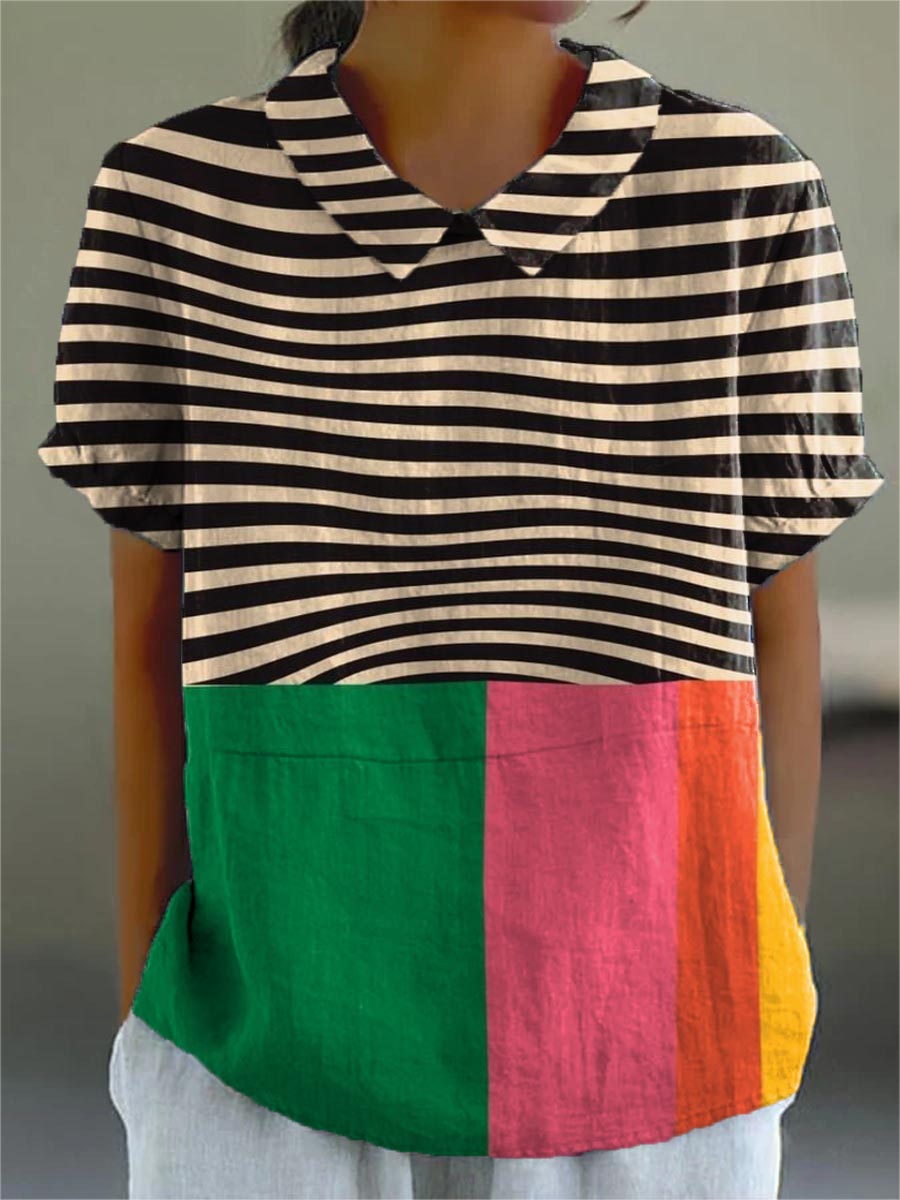 Eva | Bold Stripe and Colour Block Shirt