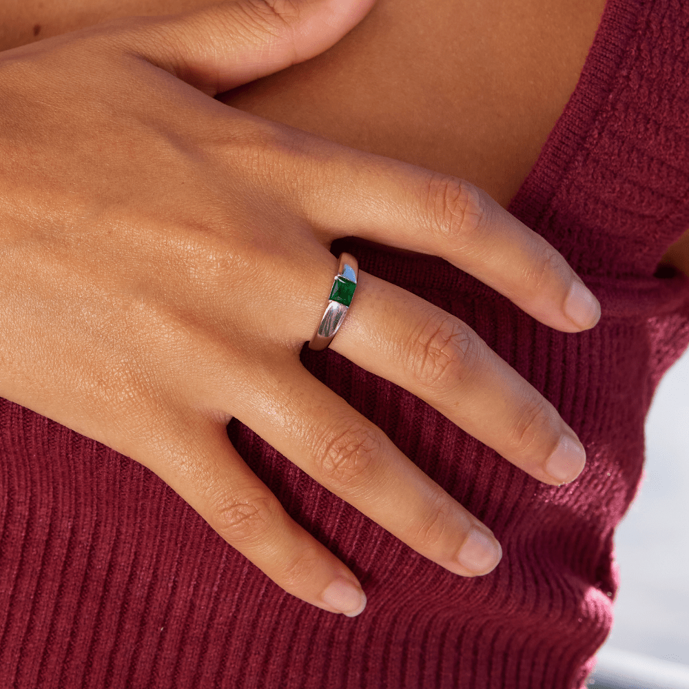 Emerald and Silver Ember Ring