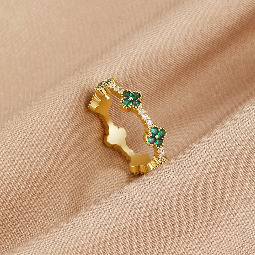 Charmed Clover Ring Adorned with Crystals