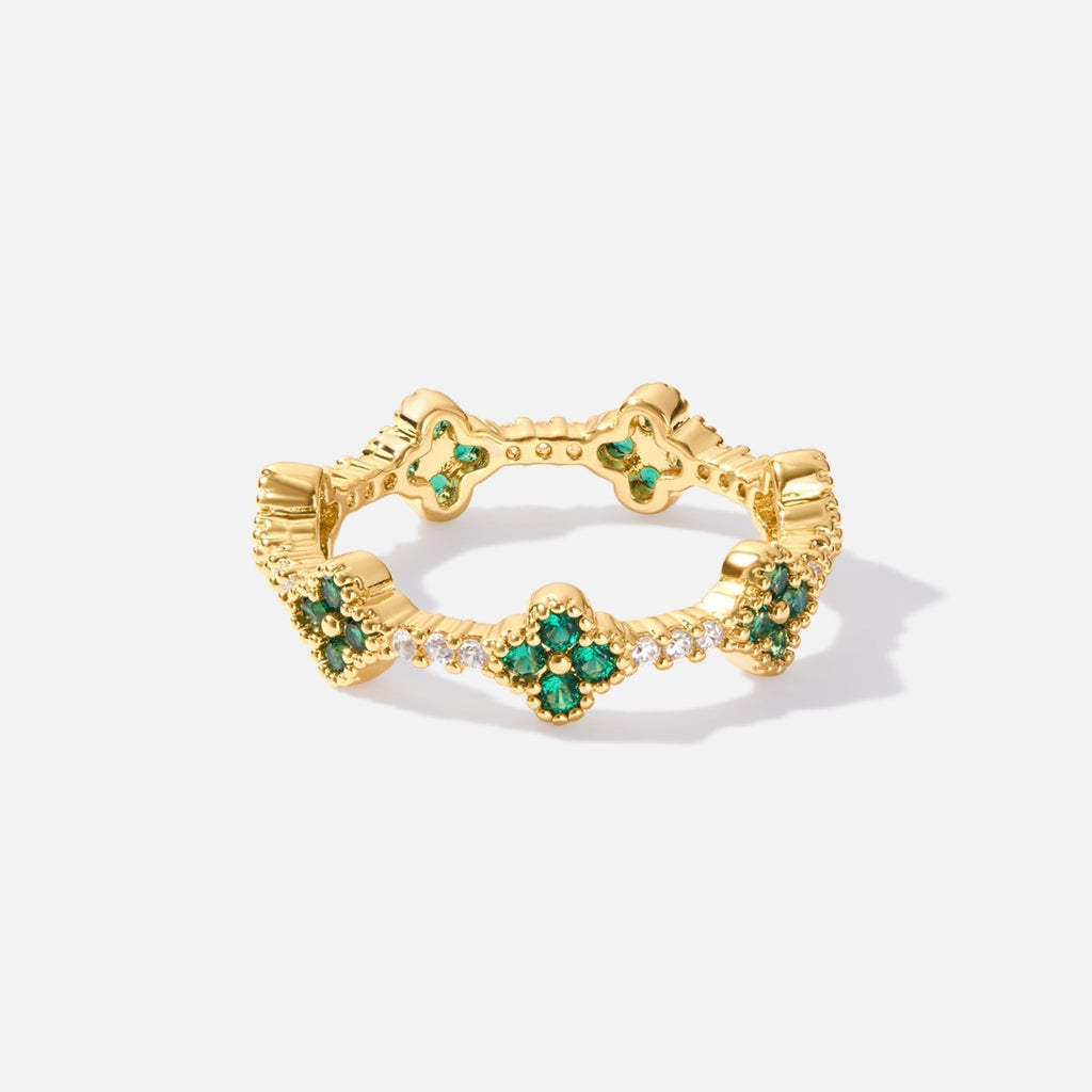 Charmed Clover Ring Adorned with Crystals