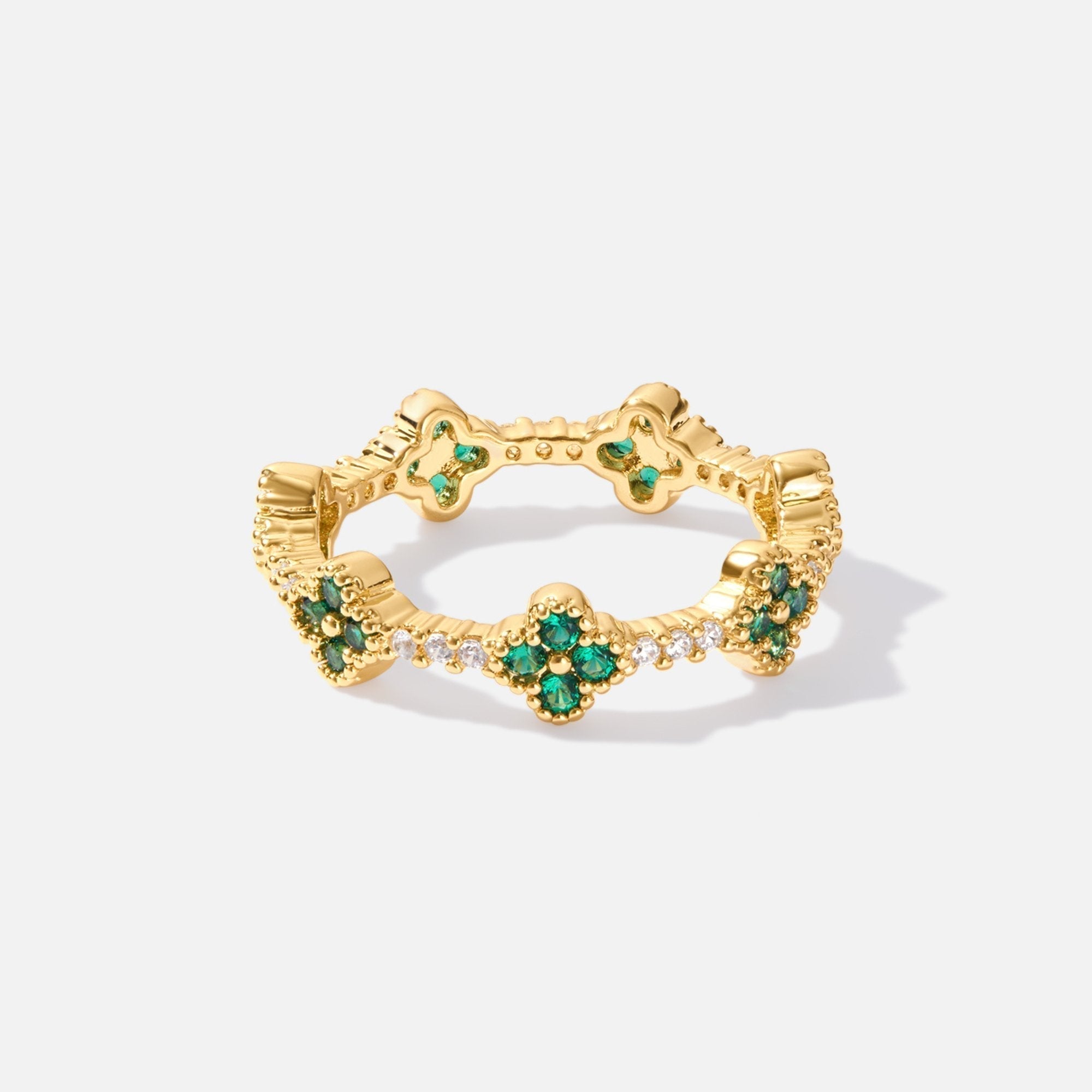 Charmed Clover Ring Adorned with Crystals