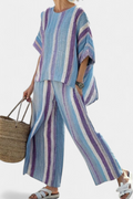 Ginevra – elegant mauve pastel top and striped linen trousers