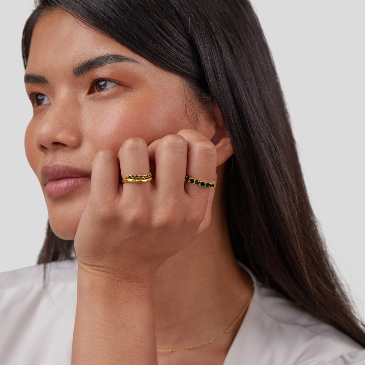 Mary - Layered Ring in Emerald Green