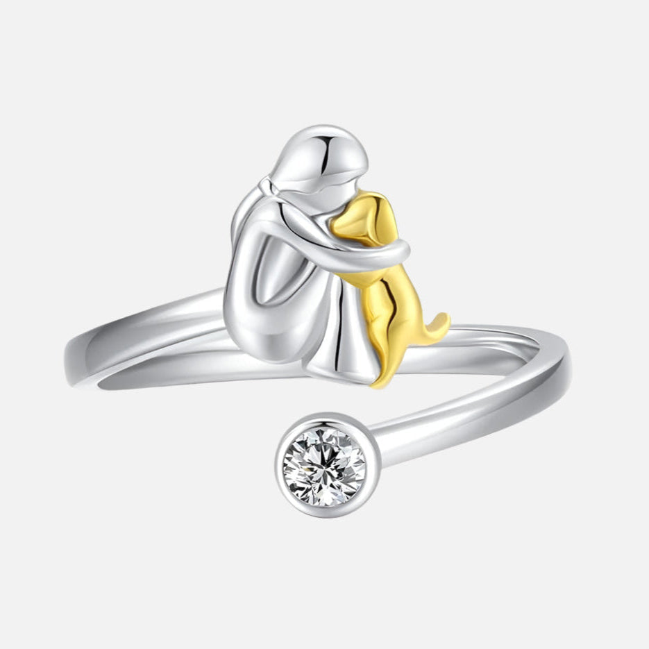 Silver Dog Ring Adorned with Zirconia Stones